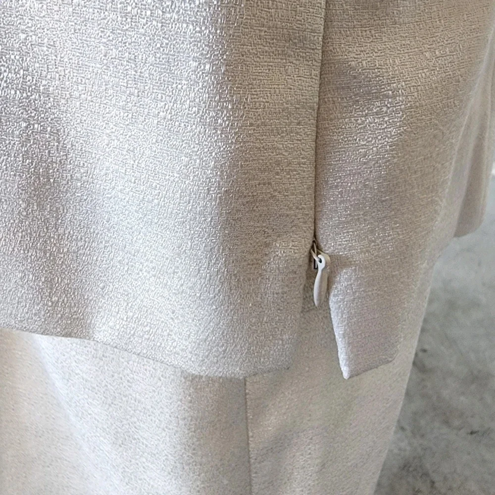 Vintage Kasper 3pc Skirt Suit Womens 10 Cream Jacket Shell Skirt Beading Wedding